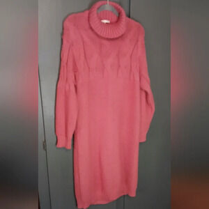 Cozy Pink Knit Turtleneck Dress